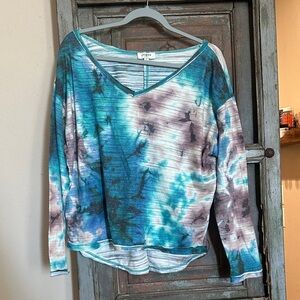 Umgee Blue and Purple Tie-Dye Long Sleeve Top
